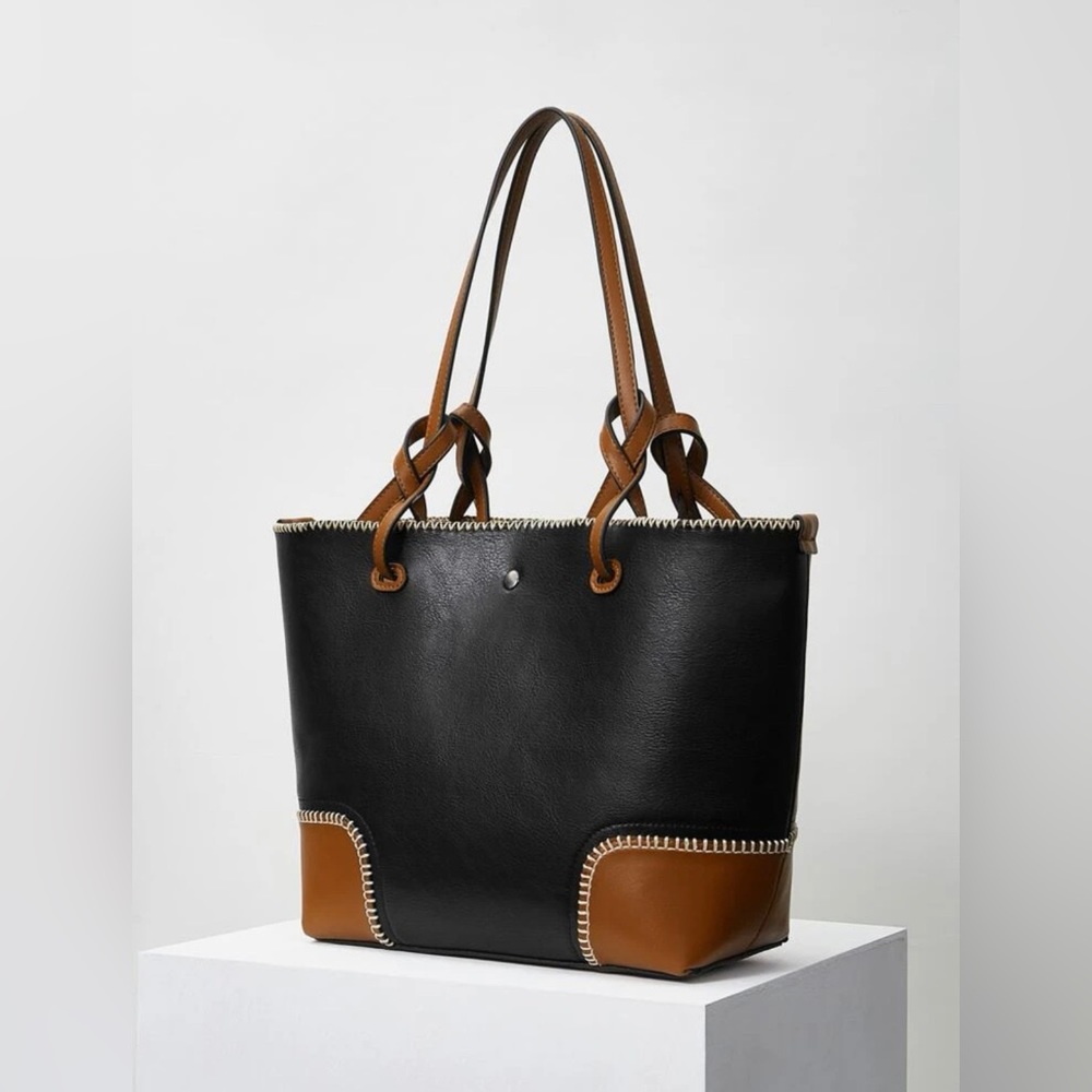 Elegant colorblock shoulder tote bag - Picture 1 of 10